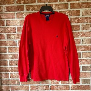 POLO Ralph Lauren Men’s Long Sleeve Waffle Knit Thermal Top Red/Navy Large-Nice!